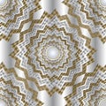 Zigzag 3d greek vector mandalas seamless pattern. Jewelry ornamental white background. Greek key meanders zig zag