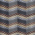 Zigzag 3d seamless pattern. Modern isometric zig zag background. Striped repeat backdrop. Chains, crosses, knitted pigtails, lines Royalty Free Stock Photo