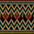 Zigzag embroidery tribal vector seamless pattern. Chevron colorful abstract geometric background. Tapestry zigzag lines, feathers