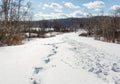 Zigzag footprints in deep snow Royalty Free Stock Photo