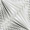 Zigzag line distortion. Abstract warped pattern. Dynamic optical art. Black white background.
