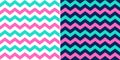 Zigzag pattern colorful in pink, green, navy blue, white. Seamless chevron vector set in tropical colors for gift paper, napkin. Royalty Free Stock Photo