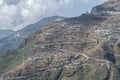 Zigzag road on mountain in North Sikkim, India