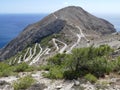 Zigzag road up a mountain in Ancient Thira, Santorini, Greece Royalty Free Stock Photo