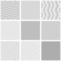 Zigzag seamless pattern set. Vector zig zag black simple line patterns Royalty Free Stock Photo