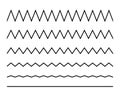 Zigzag seamless wave lines set. Wavy wiggly black horizontal line with edge. Frame underlines stroke. Vector