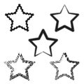Zigzag star icons. Black jagged outlines. Abstract vector shapes. Unique geometric design.