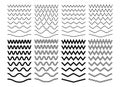 Zigzag wave lines. Geometric zig zag pattern, isolated curve borders. Wavy decoration divider, black curvature separator