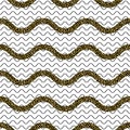 Zigzag wave lines with gold glitter seamless vector pattern. Royalty Free Stock Photo