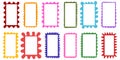 Squiggle frames set. Color zigzag wavy edges, retro scallop frames, psychedelic rectangles