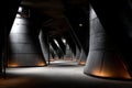Zigzagging catwalks connect imposing silos in a moody industrial setting with dramatic lighting Royalty Free Stock Photo