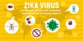 Zika virus concept banner, flat style Royalty Free Stock Photo