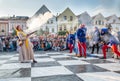 Zilina, Slovak RepubliÃÂ, Slovakia - July 28, 2023: Live chess figurines dressed in medieval costumes and armours during
