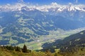 Zillertal valley village surrounded by mountains with snow during summer in Tyrol, Austria, Europe Royalty Free Stock Photo