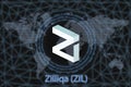 Zilliqa ZIL Abstract Cryptocurrency. With a dark background and a world map. Graphic concept for your design Royalty Free Stock Photo