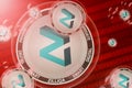 Zilliqa ZIL crash, bubble. Zilliqa ZIL cryptocurrency coins in a bubbles on the binary code background