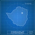 Zimbabwe blueprint map template with capital city.