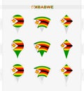 Zimbabwe flag, set of location pin icons of Zimbabwe flag
