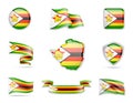 Zimbabwe flags collection. Vector illustration set flags and outline of the country