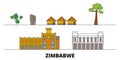 Zimbabwe flat landmarks vector illustration. Zimbabwe line city with famous travel sights, skyline, design.