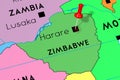 Zimbabwe, Harare - capital city, pinned on political map