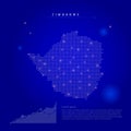 Zimbabwe illuminated map with glowing dots. Dark blue space background. Vector illustration