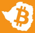 Zimbabwe map with bitcoin crypto currency symbol illustration