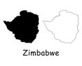 Zimbabwe Country Map. Black silhouette and outline isolated on white background. EPS Vector