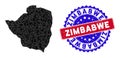 Zimbabwe Map Polygonal Mesh and Scratched Bicolor Stamp