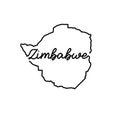 Zimbabwe outline map with the handwritten country name. Continuous line drawing of patriotic home sign