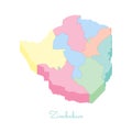 Zimbabwe region map: colorful isometric top view.