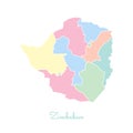 Zimbabwe region map: colorful with white outline.