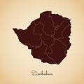 Zimbabwe region map: retro style brown outline on.