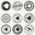 Zimbabwe Set of Stamps. Travel Stamp. Made In Product. Design Seals Old Style Insignia.