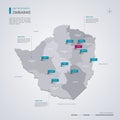 Zimbabwe vector map with infographic elements, pointer marks