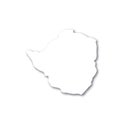 Zimbabwe - white 3D silhouette map of country area with dropped shadow on white background. Simple flat vector