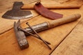 Zimmermann ax and hammer Latt Royalty Free Stock Photo