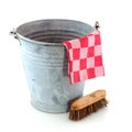 Zinc bucket with cleaning brush Royalty Free Stock Photo