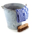 Zinc bucket with cleaning brush Royalty Free Stock Photo