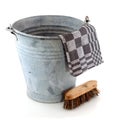 Zinc bucket with cleaning brush Royalty Free Stock Photo