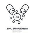 Zinc capsule editable stroke isolated on white background vector illustration. Dietary supplements concept