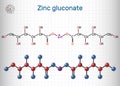 Zinc gluconate molecule. It is ionic compound, zinc salt of gluconic acid, trace mineral supplement. Structural chemical formula Royalty Free Stock Photo