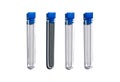 Zinc granules in test tube with plug cap. Cosmetic chemicals ingredient on laboratory table