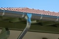 Zinc gutter silver and pipe house construction new gray metal tile roof with gray rain gutters