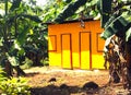 Zinc sheet metal house in jungle with laundry drying Quinn Hill