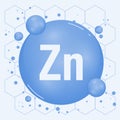 Zinc, Zn minerals for health. Mineral vitamin complex. Medical and dietary supplement health care concept. Vector