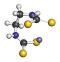 Zineb zinc organosulfur fungicide molecule. 3D rendering. Atoms are represented as spheres with conventional color coding:.