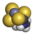 Zineb zinc organosulfur fungicide molecule. 3D rendering. Atoms are represented as spheres with conventional color coding:.