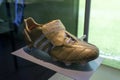 Zinedine Zidane`s football boots on display in 3-2-1 Qatar Olympic and Sports Museum. Royalty Free Stock Photo