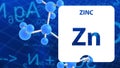 Zink Zn, chemical element sign. 3D rendering isolated on white background. Zink chemical 30 element for science experiments in Royalty Free Stock Photo
